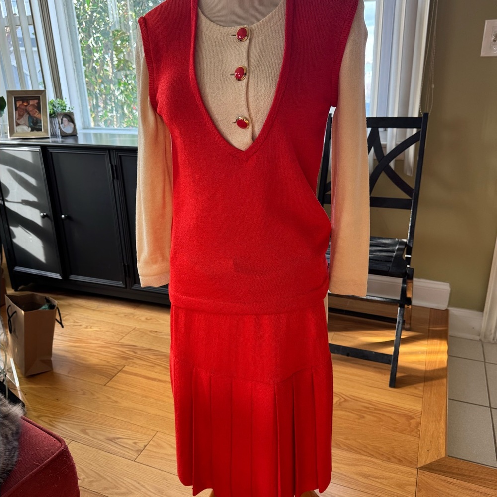St. John Red and White Knit Fabric